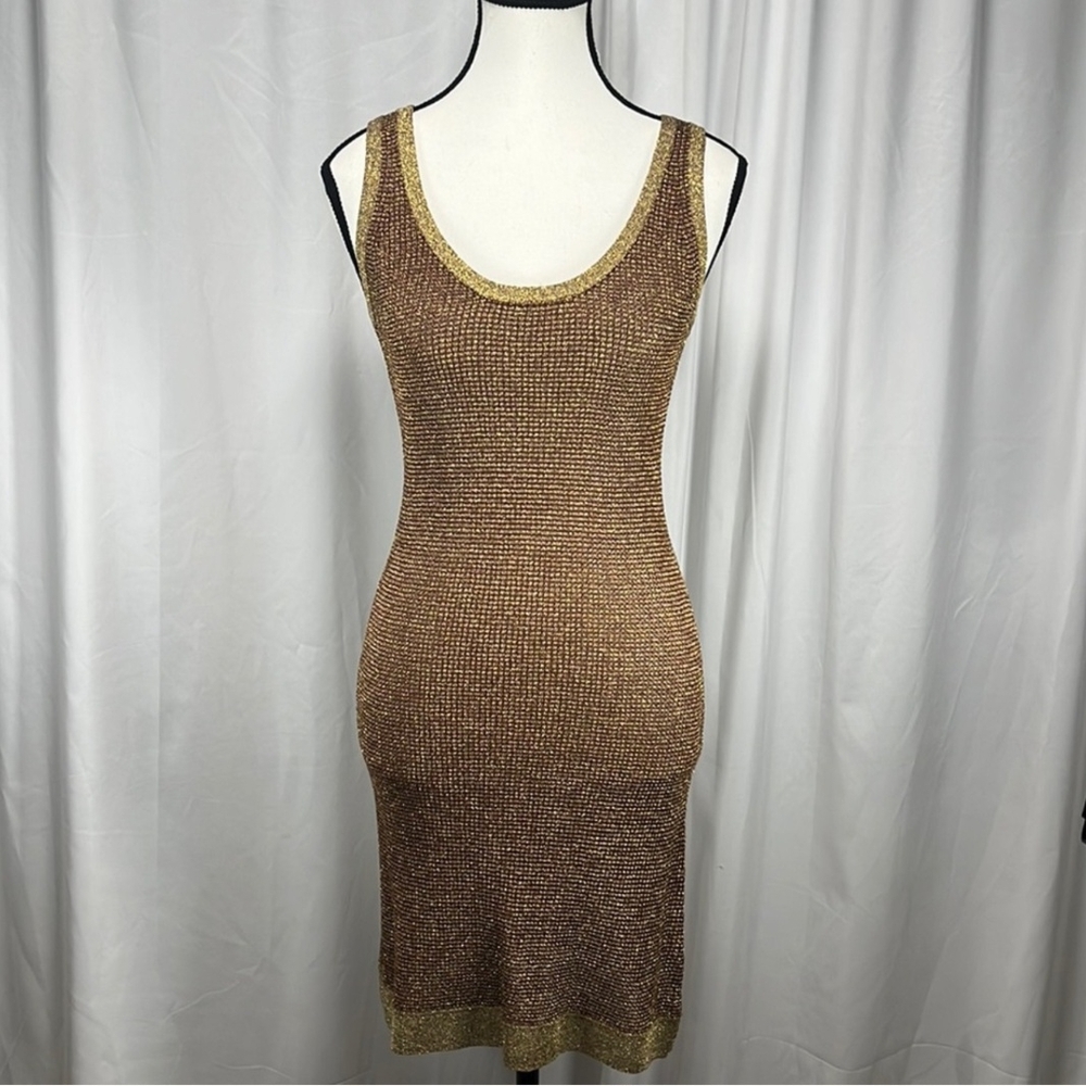 The Limited Gold Ribbed Bodycon Mini Dress